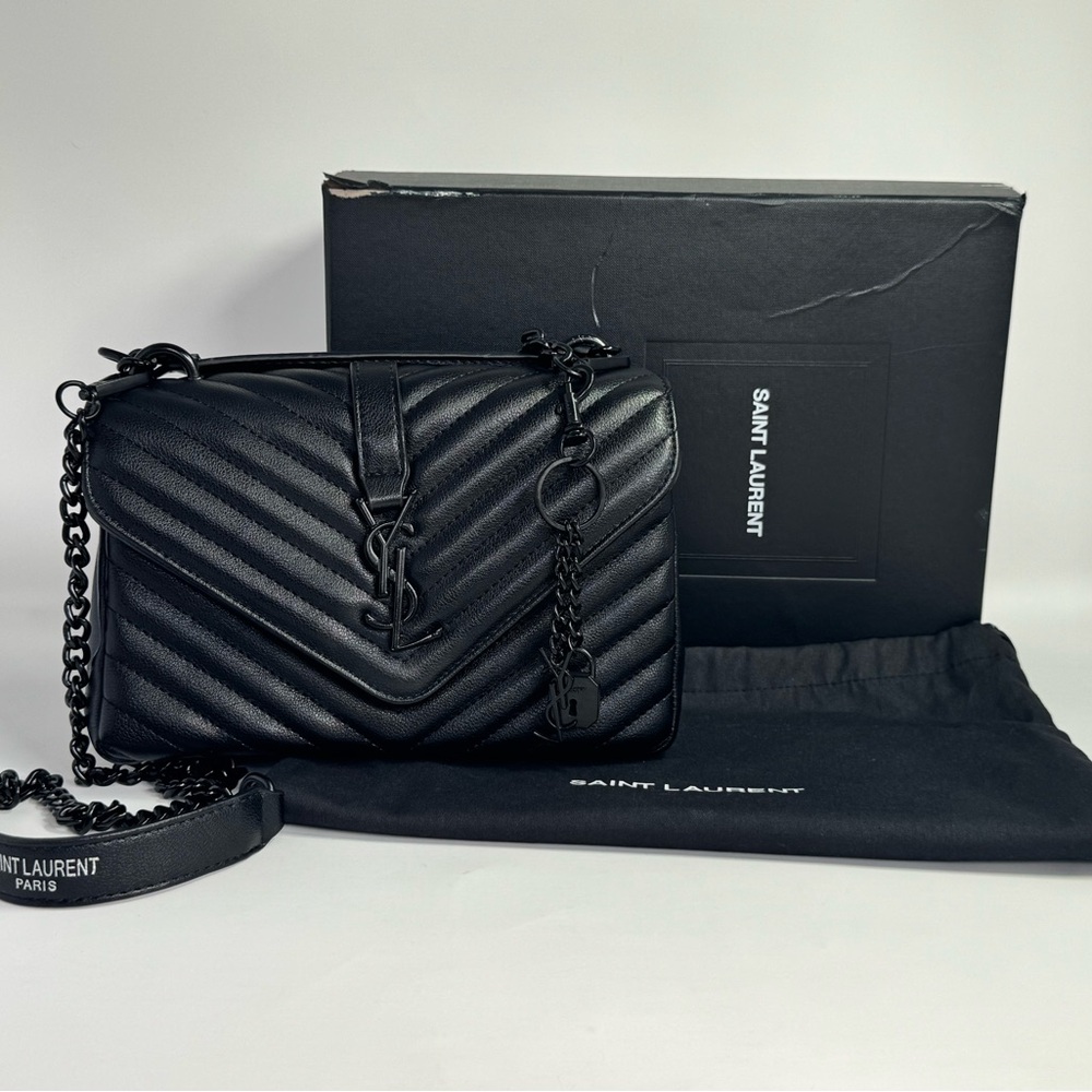 Authentic Saint Laurent Black Chevron College Bag